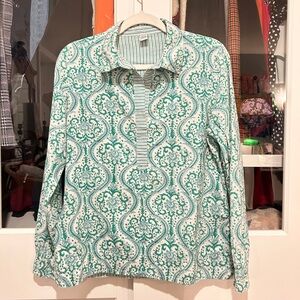 Green and White Patterned Long Sleeve Tunic Shirt